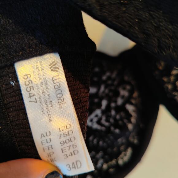 Wacoal 34D Black Sheer Lace Soft cup Underwire Bra Intimates Lingerie Sexy - Picture 3 of 5